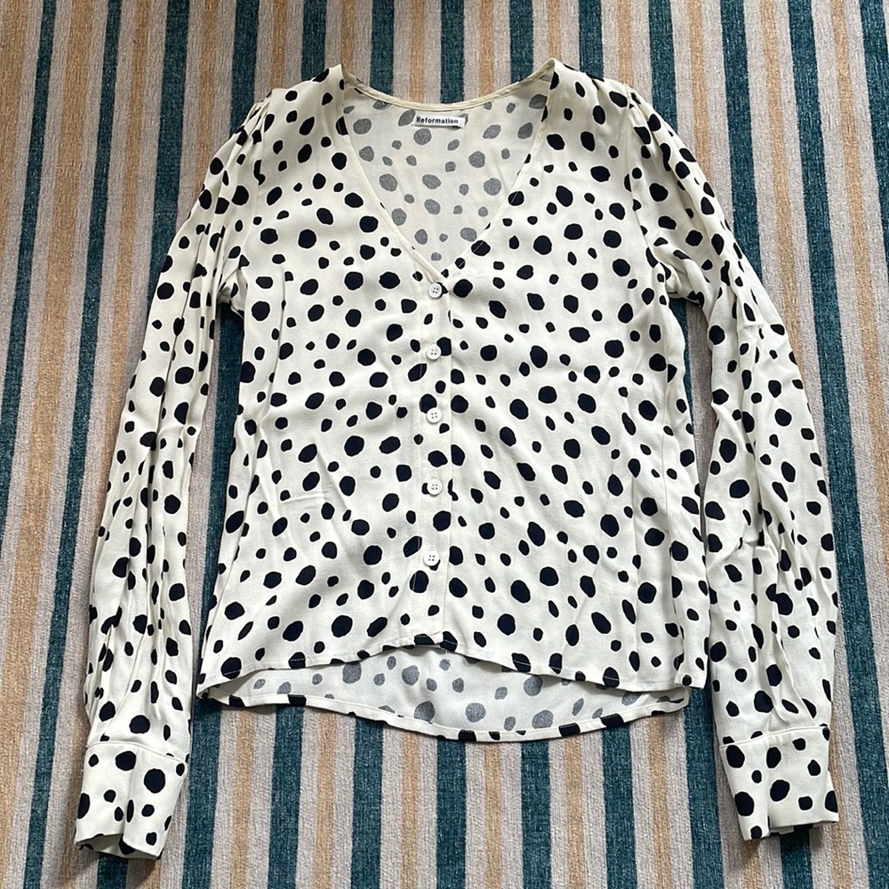 Reformation Black and White Polka Dot Blouse